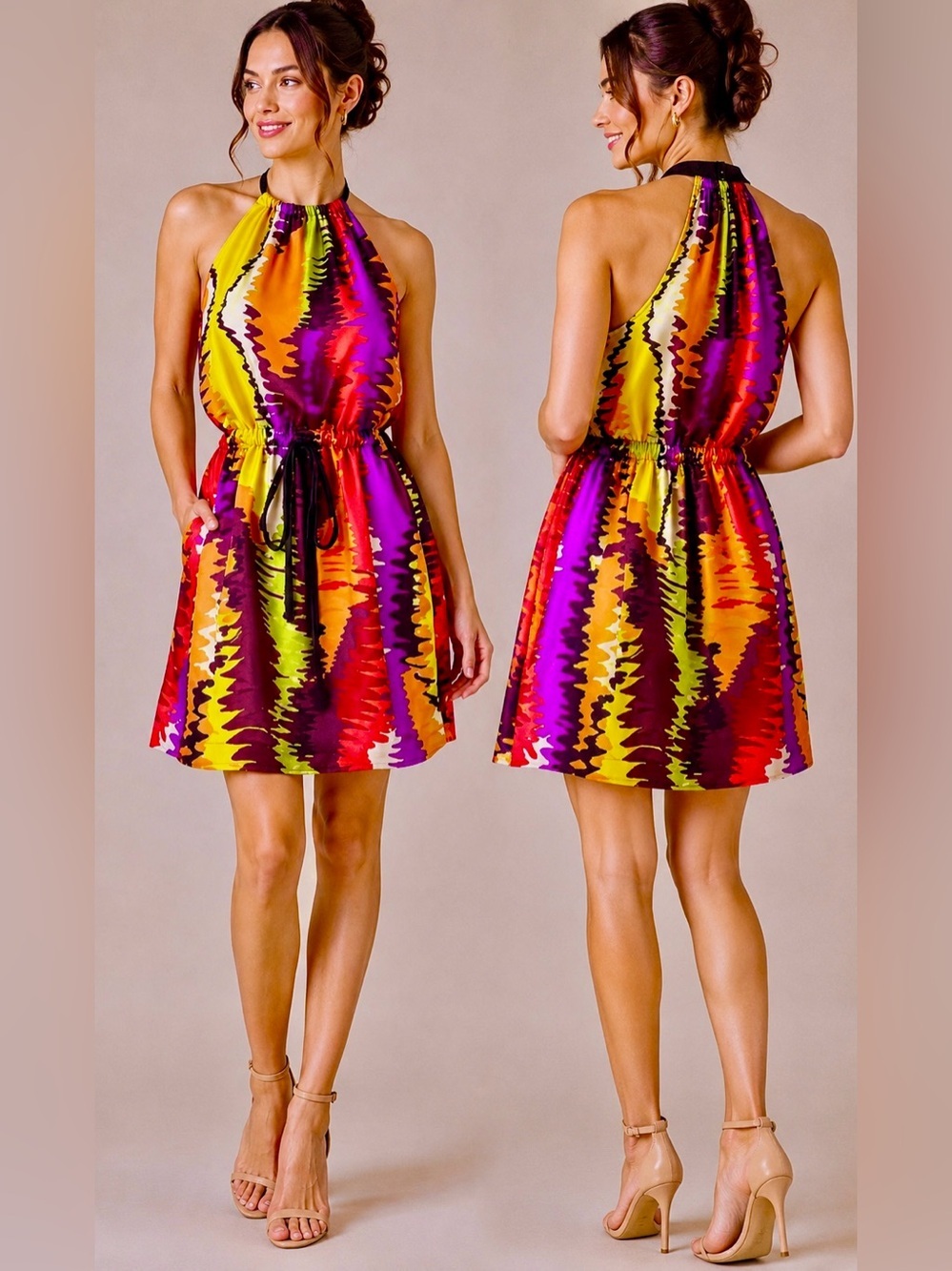 Trina Turk Vibrant Halter Mini Dress in Yellow, Pink, Purple and Orange 8